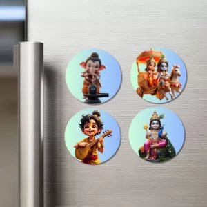 Ganesha, Krishna–Lakshmi, Narada, Vishnu Fridge Magnets – 4 Piece Set | 3 Inch Round Wall Fridge Decor (F23268) Ganesha, Krishna–Lakshmi, Narada, Vishnu Fridge Magnets – 4 Piece Set | 3 Inch Round Wall Fridge Decor (F23268)
