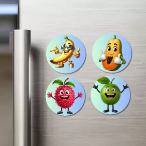 Banana, Papaya, Lychee, Green Apple Fridge Magnets – 4 Piece Set | 3 Inch Round Wall Fridge Decor (F23270) Banana, Papaya, Lychee, Green Apple Fridge Magnets – 4 Piece Set | 3 Inch Round Wall Fridge Decor (F23270)