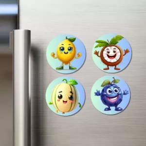 Lemon, Coconut, Musk Melon, Blueberry Fridge Magnets – 4 Piece Set | 3 Inch Round Wall Fridge Decor (F23271) Lemon, Coconut, Musk Melon, Blueberry Fridge Magnets – 4 Piece Set | 3 Inch Round Wall Fridge Decor (F23271)