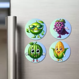 Lime, Grapes, Watermelon, Corn Fridge Magnets Ã¢â‚¬â€œ 4 Piece Set | 3 Inch Round Wall Fridge Decor (F23274)