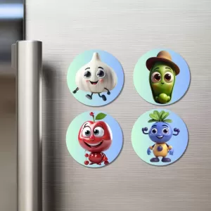 Garlic, Cucumber, Apple, Blueberry Fridge Magnets – 4 Piece Set | 3 Inch Round Wall Fridge Decor (F23280) Garlic, Cucumber, Apple, Blueberry Fridge Magnets – 4 Piece Set | 3 Inch Round Wall Fridge Decor (F23280)