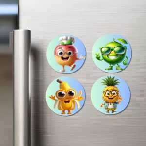 Apple, Lime, Banana, Pineapple Fridge Magnets – 4 Piece Set | 3 Inch Round Wall Fridge Decor (F23282) Apple, Lime, Banana, Pineapple Fridge Magnets – 4 Piece Set | 3 Inch Round Wall Fridge Decor (F23282)