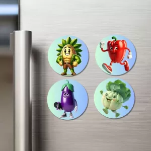 Custard Apple, Capsicum, Eggplant, Cabbage Fridge Magnets – 4 Piece Set | 3 Inch Round Wall Fridge Decor (F23286) Custard Apple, Capsicum, Eggplant, Cabbage Fridge Magnets – 4 Piece Set | 3 Inch Round Wall Fridge Decor (F23286)