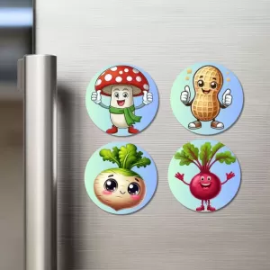 Radish, Garlic, Broccoli, Onion Fridge Magnets – 4 Piece Set | 3 Inch Round Wall Fridge Decor (F23297) Radish, Garlic, Broccoli, Onion Fridge Magnets – 4 Piece Set | 3 Inch Round Wall Fridge Decor (F23297)