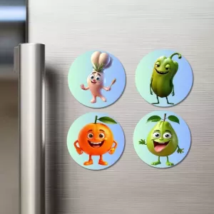 Garlic, Bitter Gourd, Orange, Guava Fridge Magnets – 4 Piece Set | 3 Inch Round Wall Fridge Decor (F23300) Garlic, Bitter Gourd, Orange, Guava Fridge Magnets – 4 Piece Set | 3 Inch Round Wall Fridge Decor (F23300)