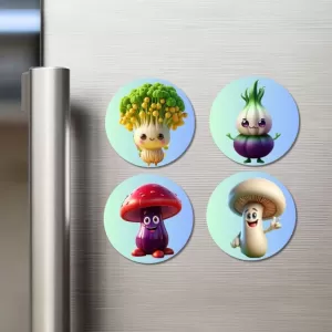 Broccoli, Onion, Mushroom, Mushroom Fridge Magnets – 4 Piece Set | 3 Inch Round Wall Fridge Decor (F23305) Broccoli, Onion, Mushroom, Mushroom Fridge Magnets – 4 Piece Set | 3 Inch Round Wall Fridge Decor (F23305)
