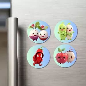 Radish, Peas, Chili, Apple Fridge Magnets – 4 Piece Set | 3 Inch Round Wall Fridge Decor (F23306) Radish, Peas, Chili, Apple Fridge Magnets – 4 Piece Set | 3 Inch Round Wall Fridge Decor (F23306)