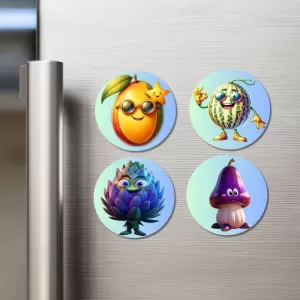 Mango, Watermelon, Artichoke, Mushroom Fridge Magnets – 4 Piece Set | 3 Inch Round Wall Fridge Decor (F23314) Mango, Watermelon, Artichoke, Mushroom Fridge Magnets – 4 Piece Set | 3 Inch Round Wall Fridge Decor (F23314)