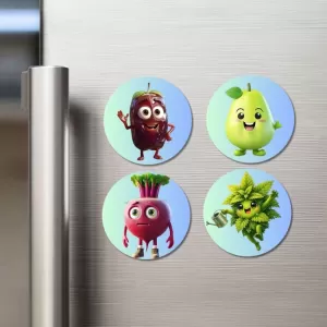 Beetroot, Pear, Radish, Mint Fridge Magnets – 4 Piece Set | 3 Inch Round Wall Fridge Decor (F23316) Beetroot, Pear, Radish, Mint Fridge Magnets – 4 Piece Set | 3 Inch Round Wall Fridge Decor (F23316)