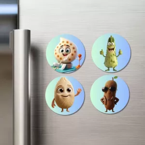 Pomegranate, Bitter Gourd, Cashew, Sapota Fridge Magnets – 4 Piece Set | 3 Inch Round Wall Fridge Decor (F23319) Pomegranate, Bitter Gourd, Cashew, Sapota Fridge Magnets – 4 Piece Set | 3 Inch Round Wall Fridge Decor (F23319)