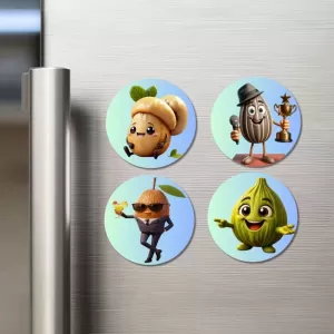 Pomegranate, Bitter Gourd, Cashew, Sapota Fridge Magnets – 4 Piece Set | 3 Inch Round Wall Fridge Decor (F23320) Pomegranate, Bitter Gourd, Cashew, Sapota Fridge Magnets – 4 Piece Set | 3 Inch Round Wall Fridge Decor (F23320)