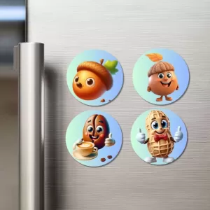 Acorn, Hazelnut, Coffee Bean, Peanut Fridge Magnets – 4 Piece Set | 3 Inch Round Wall Fridge Decor (F23322) Acorn, Hazelnut, Coffee Bean, Peanut Fridge Magnets – 4 Piece Set | 3 Inch Round Wall Fridge Decor (F23322)