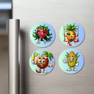 Avocado, Onion, Sapota, Mango Fridge Magnets Ã¢â‚¬â€œ 4 Piece Set | 3 Inch Round Wall Fridge Decor (F23325)