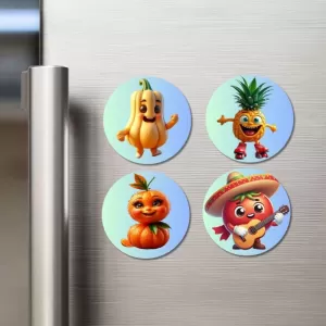 Coffee Bean, Cactus, Lemon, Corn Fridge Magnets Ã¢â‚¬â€œ 4 Piece Set | 3 Inch Round Wall Fridge Decor (F23327)