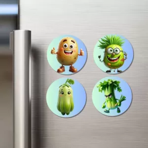 Potato, Bitter Gourd, Bottle Gourd, Celery Fridge Magnets – 4 Piece Set | 3 Inch Round Wall Fridge Decor (F23330) Potato, Bitter Gourd, Bottle Gourd, Celery Fridge Magnets – 4 Piece Set | 3 Inch Round Wall Fridge Decor (F23330)