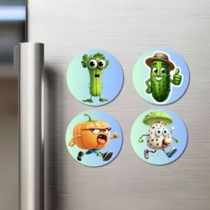 Celery, Cucumber, Pumpkin, Mushroom Fridge Magnets – 4 Piece Set | 3 Inch Round Wall Fridge Decor (F23331) Celery, Cucumber, Pumpkin, Mushroom Fridge Magnets – 4 Piece Set | 3 Inch Round Wall Fridge Decor (F23331)