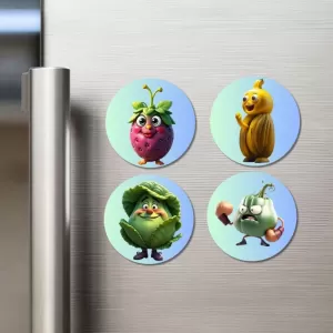 Strawberry, Sapota, Cabbage, Garlic Fridge Magnets – 4 Piece Set | 3 Inch Round Wall Fridge Decor (F23332) Strawberry, Sapota, Cabbage, Garlic Fridge Magnets – 4 Piece Set | 3 Inch Round Wall Fridge Decor (F23332)