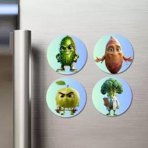 Cucumber, Sweet Potato, Guava, Broccoli Fridge Magnets Ã¢â‚¬â€œ 4 Piece Set | 3 Inch Round Wall Fridge Decor (F23335)