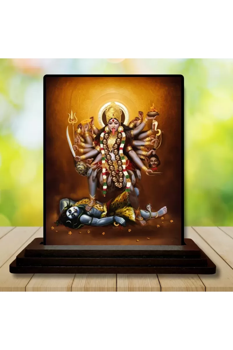 Car Dashboard Ma Goddess Kali Wooden Photo Stand  3x4 Inches, Compact & Stylish Spiritual Display For Car, Home & Office (Pack Of 1) (F48657)