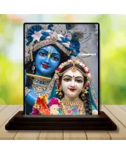 Car Dashboard Radha Krishna Wooden Photo Stand  3x4 Inches, Compact & Stylish Spiritual Display For Car, Home & Office (Pack Of 1) (F48659)