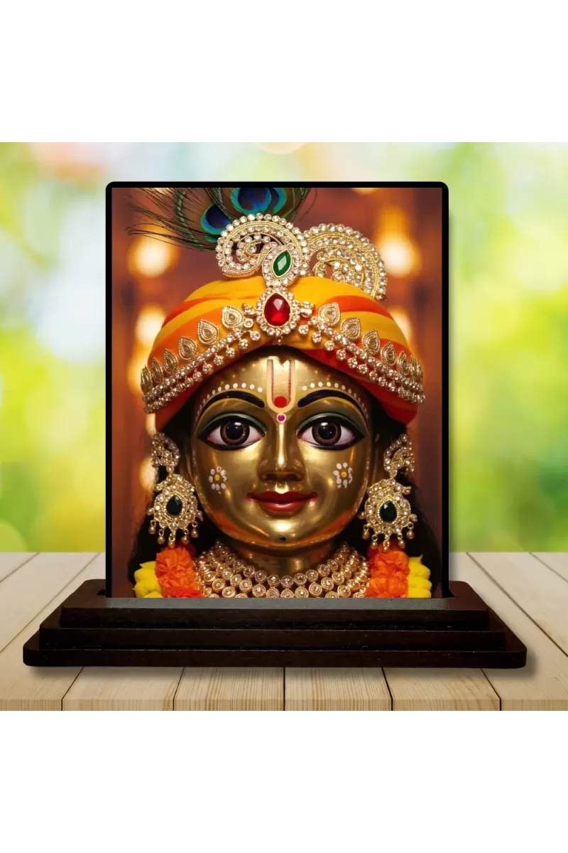 Car Dashboard Shree Krishna Wooden Photo Stand  3x4 Inches, Compact & Stylish Spiritual Display For Car, Home & Office (Pack Of 1) (F48661)