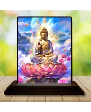 Car Dashboard Gautama Buddha Wooden Photo Stand  3x4 Inches, Compact & Stylish Spiritual Display For Car, Home & Office (Pack Of 1) (F48662)