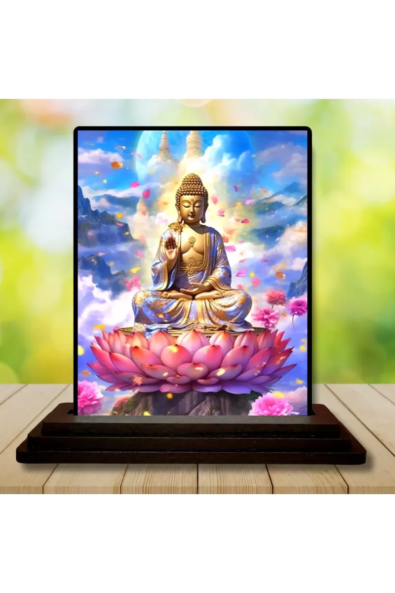 Car Dashboard Gautama Buddha Wooden Photo Stand  3x4 Inches, Compact & Stylish Spiritual Display For Car, Home & Office (Pack Of 1) (F48662)