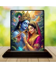 Car Dashboard Shree Krishna And Shree Radha Wooden Photo Stand  3x4 Inches, Compact & Stylish Spiritual Display For Car, Home & Office (Pack Of 1) (F48663)