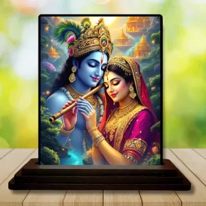 Car Dashboard Shree Krishna And Shree Radha Wooden Photo Stand  3x4 Inches, Compact & Stylish Spiritual Display For Car, Home & Office (Pack Of 1) (F48663)