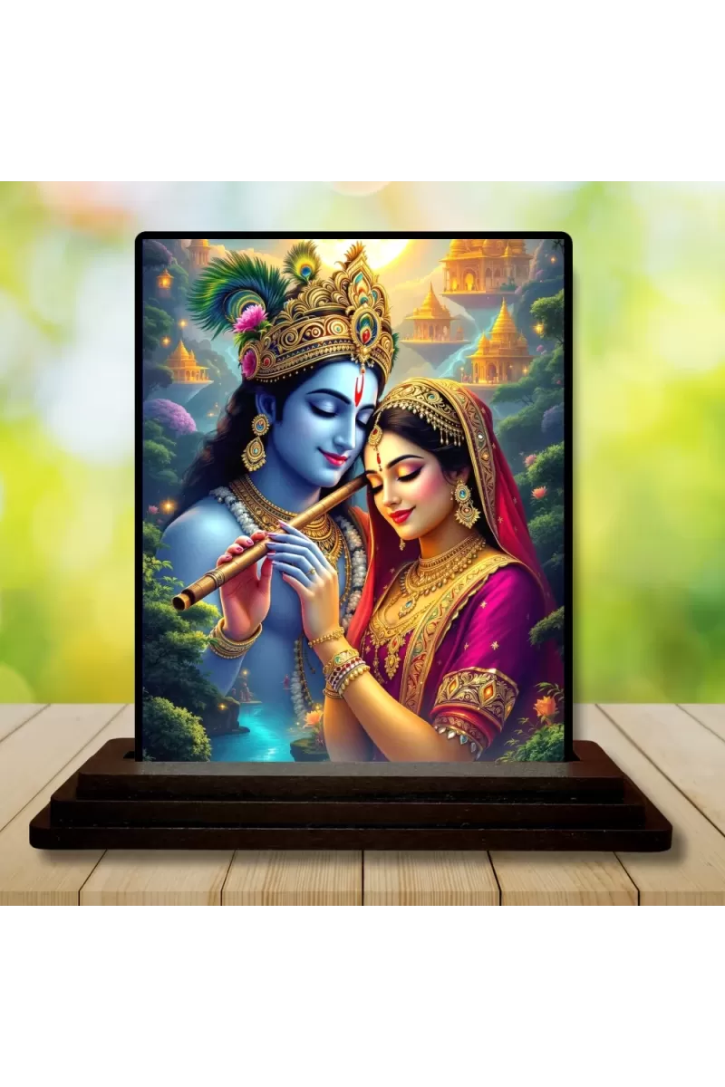 Car Dashboard Shree Krishna And Shree Radha Wooden Photo Stand  3x4 Inches, Compact & Stylish Spiritual Display For Car, Home & Office (Pack Of 1) (F48663)