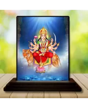 Car Dashboard Goddess Durga Wooden Photo Stand  3x4 Inches, Compact & Stylish Spiritual Display For Car, Home & Office (Pack Of 1) (F48664)