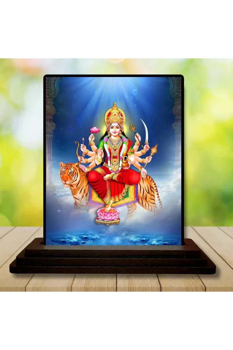 Car Dashboard Goddess Durga Wooden Photo Stand  3x4 Inches, Compact & Stylish Spiritual Display For Car, Home & Office (Pack Of 1) (F48664)