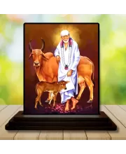 Car Dashboard Shirdi Sai Baba Wooden Photo Stand  3x4 Inches, Compact & Stylish Spiritual Display For Car, Home & Office (Pack Of 1) (F48665)