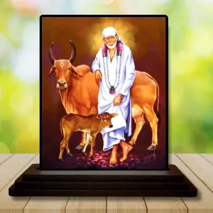 Car Dashboard Shirdi Sai Baba Wooden Photo Stand  3x4 Inches, Compact & Stylish Spiritual Display For Car, Home & Office (Pack Of 1) (F48665)