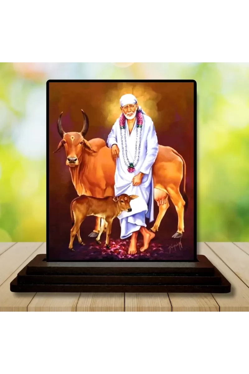 Car Dashboard Shirdi Sai Baba Wooden Photo Stand  3x4 Inches, Compact & Stylish Spiritual Display For Car, Home & Office (Pack Of 1) (F48665)