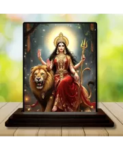 Car Dashboard Durga Wooden Photo Stand  3x4 Inches, Compact & Stylish Spiritual Display For Car, Home & Office (Pack Of 1) (F48666)