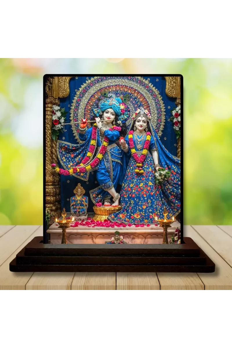 Car Dashboard Shree Radha Shree Krishna Wooden Photo Stand  3x4 Inches, Compact & Stylish Spiritual Display For Car, Home & Office (Pack Of 1) (F48667)