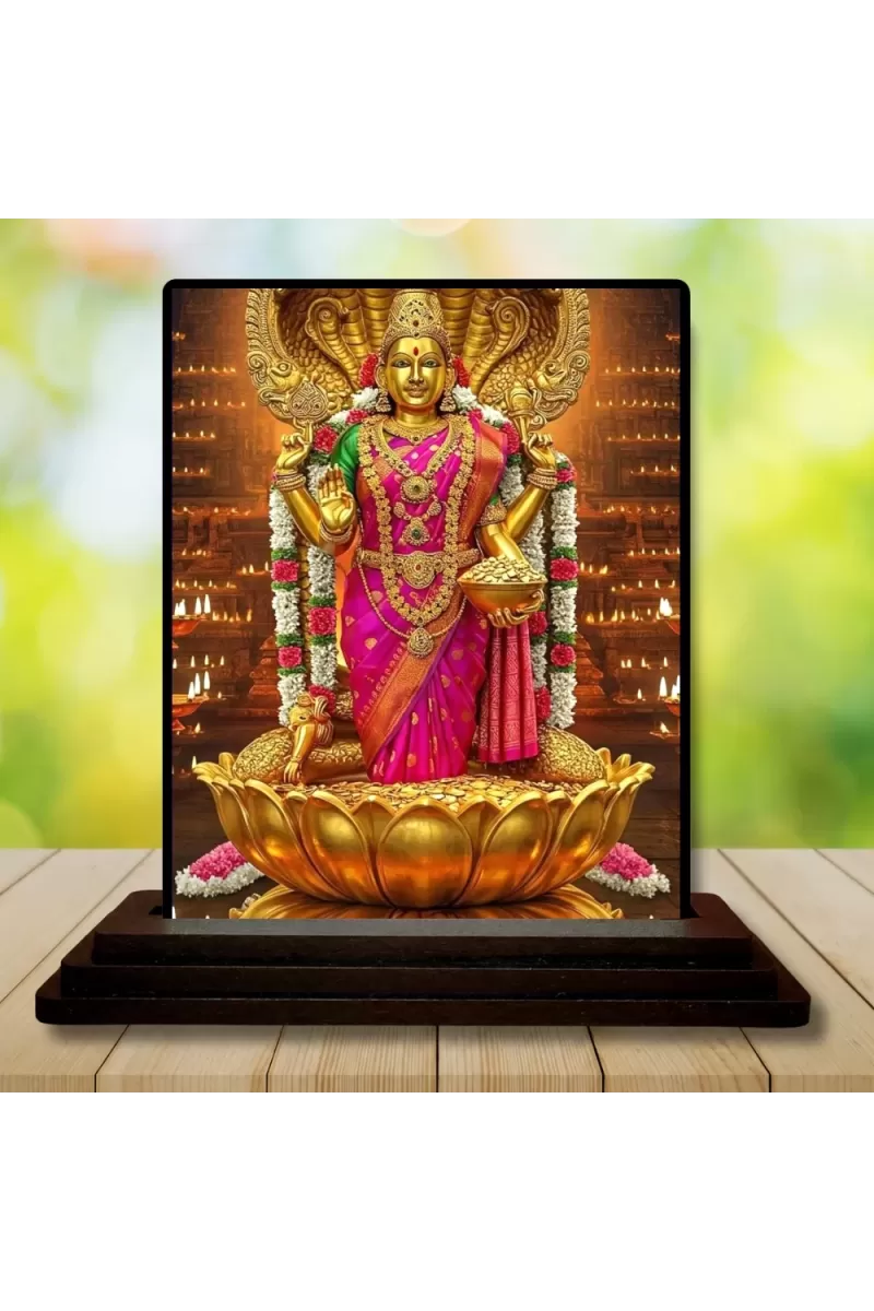 Car Dashboard Lakshmi Wooden Photo Stand  3x4 Inches, Compact & Stylish Spiritual Display For Car, Home & Office (Pack Of 1) (F48670)