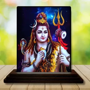 Car Dashboard Lord Shiva Wooden Photo Stand  3x4 Inches, Compact & Stylish Spiritual Display For Car, Home & Office (Pack Of 1) (F48672)