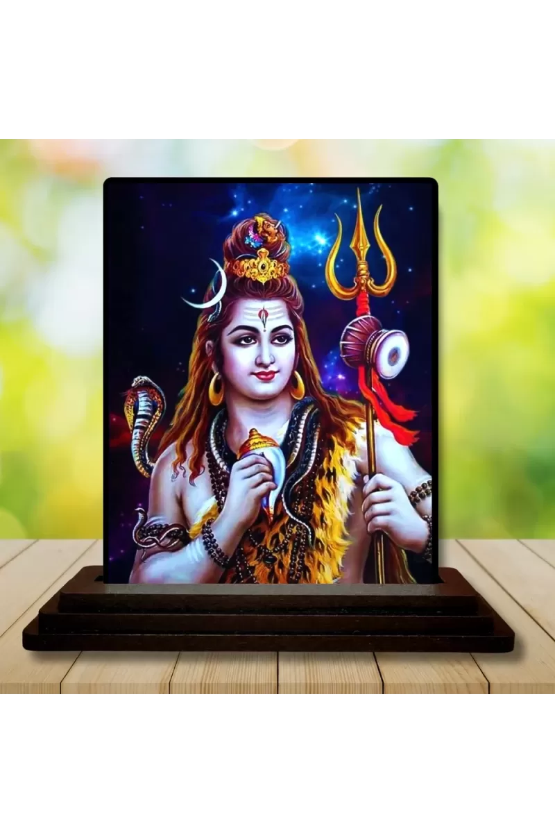 Car Dashboard Lord Shiva Wooden Photo Stand  3x4 Inches, Compact & Stylish Spiritual Display For Car, Home & Office (Pack Of 1) (F48672)