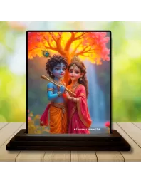 Car Dashboard Radha Krishna Wooden Photo Stand  3x4 Inches, Compact & Stylish Spiritual Display For Car, Home & Office (Pack Of 1) (F48673)