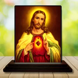 Car Dashboard Jesus Christ Wooden Photo Stand  3x4 Inches, Compact & Stylish Spiritual Display For Car, Home & Office (Pack Of 1) (F48674)