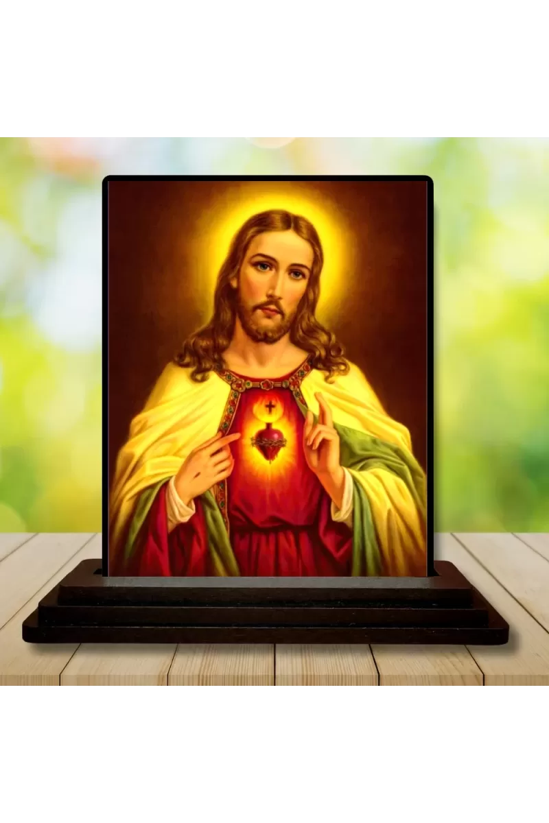 Car Dashboard Jesus Christ Wooden Photo Stand  3x4 Inches, Compact & Stylish Spiritual Display For Car, Home & Office (Pack Of 1) (F48674)