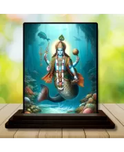 Car Dashboard Matsya Wooden Photo Stand  3x4 Inches, Compact & Stylish Spiritual Display For Car, Home & Office (Pack Of 1) (F48675)