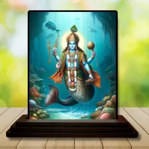 Car Dashboard Matsya Wooden Photo Stand  3x4 Inches, Compact & Stylish Spiritual Display For Car, Home & Office (Pack Of 1) (F48675)