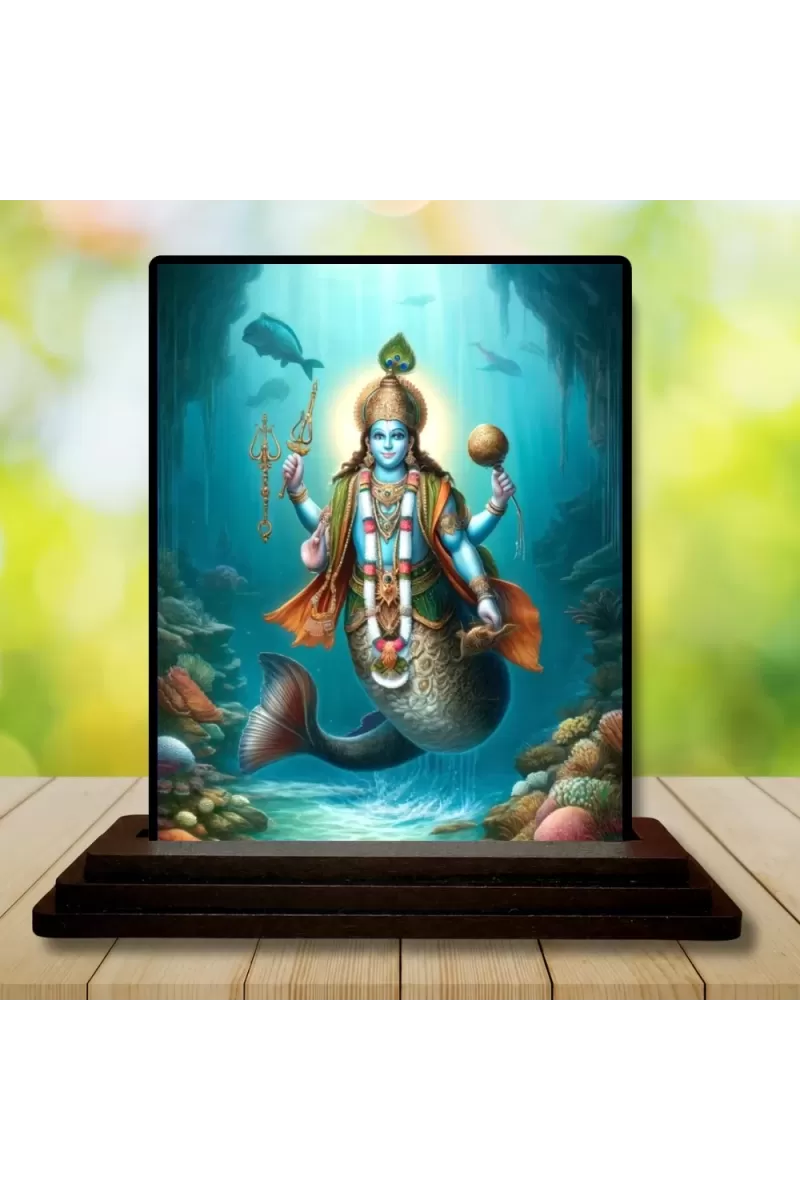 Car Dashboard Matsya Wooden Photo Stand  3x4 Inches, Compact & Stylish Spiritual Display For Car, Home & Office (Pack Of 1) (F48675)