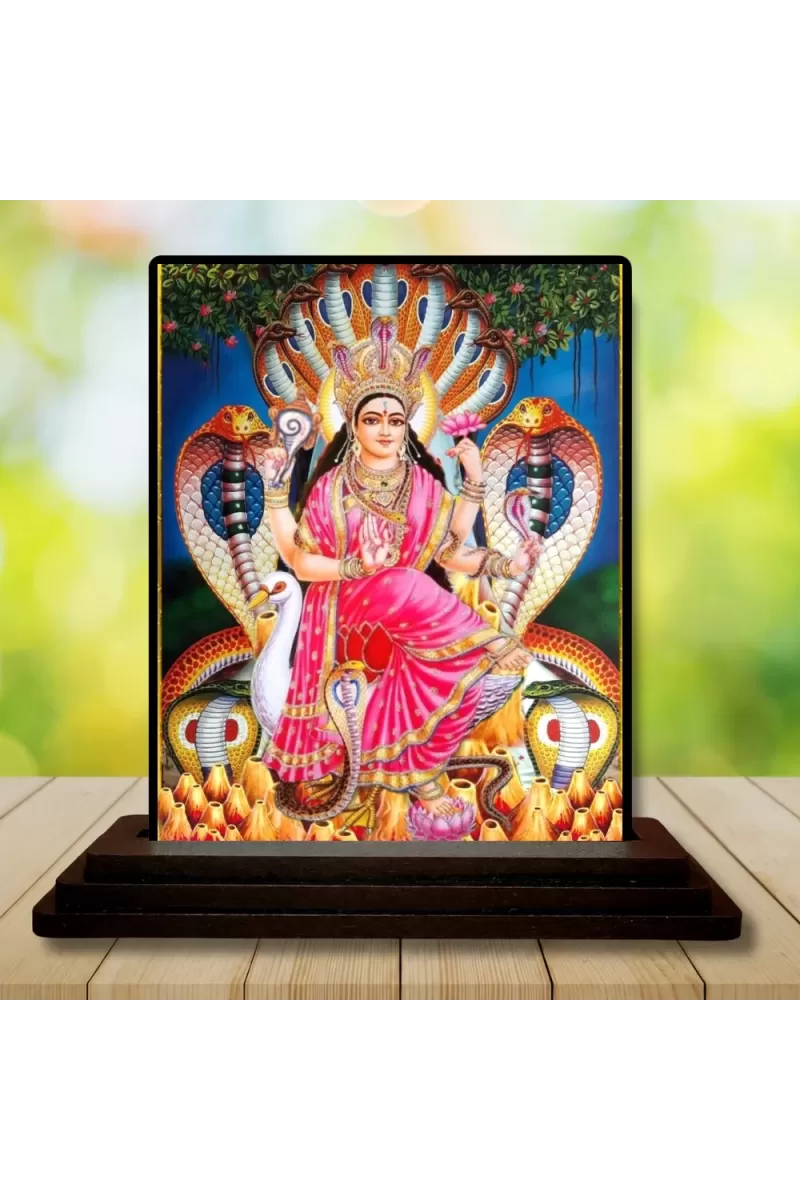 Car Dashboard Manasa Devi Wooden Photo Stand  3x4 Inches, Compact & Stylish Spiritual Display For Car, Home & Office (Pack Of 1) (F48676)