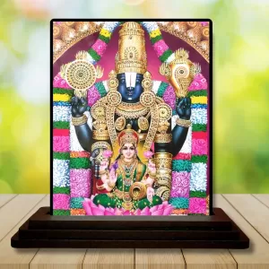 Car Dashboard Tirupati Balaji Wooden Photo Stand  3x4 Inches, Compact & Stylish Spiritual Display For Car, Home & Office (Pack Of 1) (F48677)