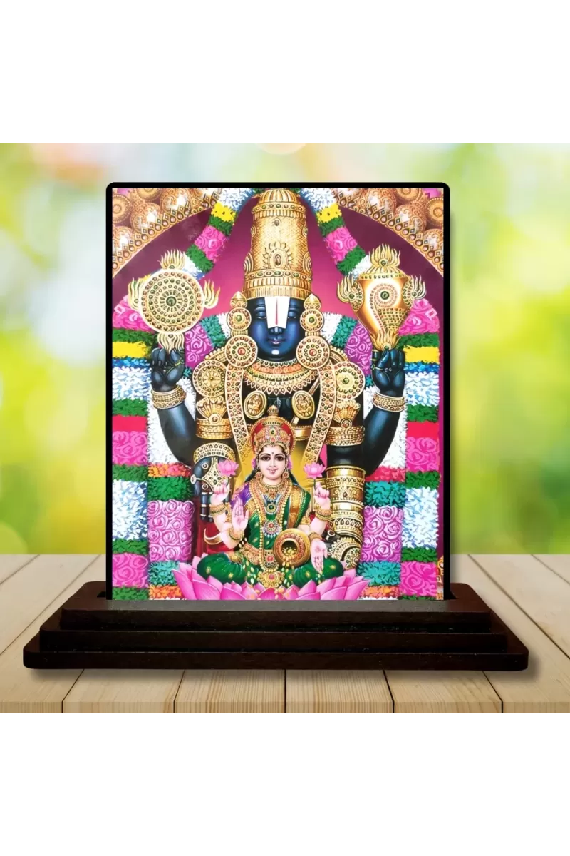 Car Dashboard Tirupati Balaji Wooden Photo Stand  3x4 Inches, Compact & Stylish Spiritual Display For Car, Home & Office (Pack Of 1) (F48677)