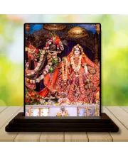 Car Dashboard Radha Shree Krishna Wooden Photo Stand  3x4 Inches, Compact & Stylish Spiritual Display For Car, Home & Office (Pack Of 1) (F48678)